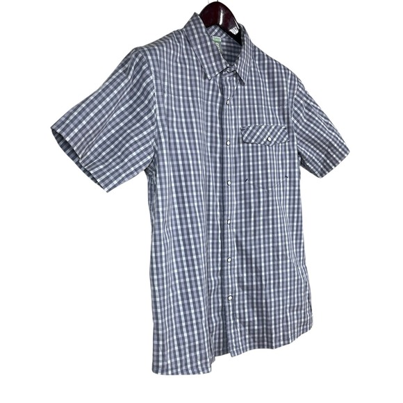 Stio Curtis Camp Pearl Snap Shirt Mens M Gray Check Short Sleeve UPF HIking - Picture 5 of 8